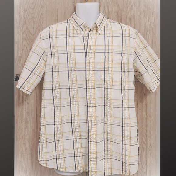 Arrow Classic Fit - Button-Down Shirt Men’s Med Yellow Blue Plaid Short Sleeve - Picture 1 of 8